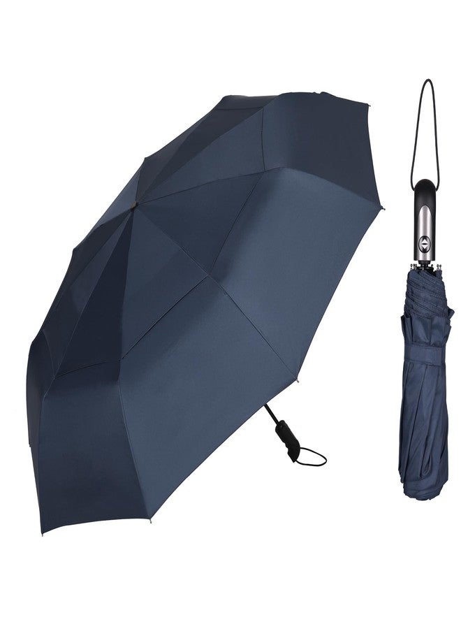 Doubwell 54 inch Large Compact Umbrella 3 Folding Portable Umbrellas for Rain Oversized Auto Open Close Travel One Click Open Vented Double Windproof Telescopic Large Size Cover (Dark Blue) - Image 1